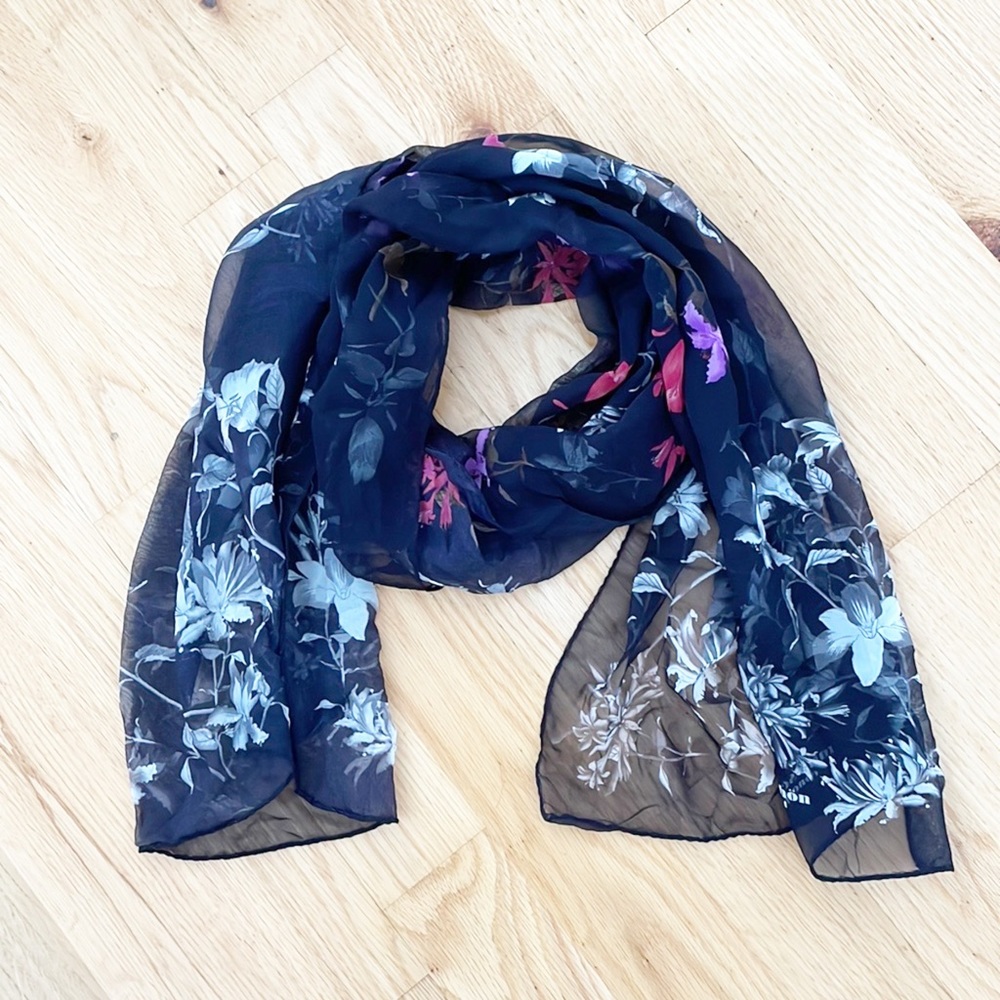 Mila Schon sheer silk black floral scarf